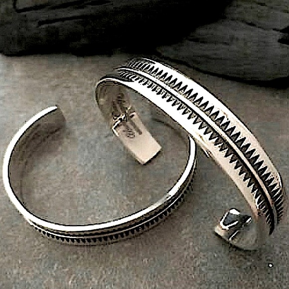 Sterling Silver Sawtooth Design Bracelet Cuff Bracelet Unisex - Picture 1 of 12